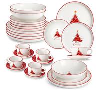 MALACASA Vaisselle de Noël Porcelaine, 30 Pièces Service de Table Complet de Noel avec Assiette noel, Tasse à Café Adapté aux Micro-ondes