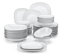 MALACASA Vaisselle ELISA-ST, Service Complet de Table, 48 Pièces pour 12 Personnes avec Bord Argenté - Gris Blanc