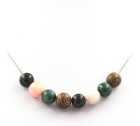 Malachite du Congo + obsidienne noire + opale rose + collier de perles en bois de 8 mm