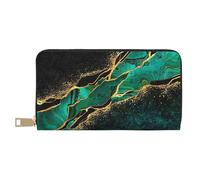 Malachite verte en marbre sarcelle noir avec veines dorées et taches dorées, Portefeuille de grande capacité pour hommes femmes portefeuilles carte de crédit portefeuille en cuir microfibre