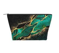 Malachite Verte en marbre Sarcelle Noir avec veines dorées et Taches dorées, Trousse de Toilette Trousse de Maquillage Sac à cosmétiques Trousse de Toilette de Voyage Portable