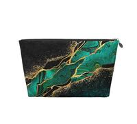 Malachite Verte en marbre Sarcelle Noir avec veines dorées et Taches dorées, Trousse de Toilette Trousse de Maquillage Sac à cosmétiques Trousse de Toilette de Voyage Portable