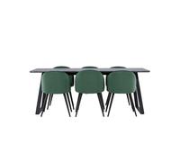 Malaga ensemble pour salle à manger table de salle à manger 90x200cm gris foncé et 6 Skagen chaise velours vert.