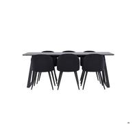 Malaga ensemble pour salle à manger table de salle à manger 90x200cm gris foncé et 6 Skagen chaise velours noir.