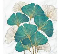 Malagro Lot de 20 serviettes en papier avec motif. Motif fleurs, jardin et nature, saphir, ginkgo et feuilles dorées, conviennent également pour le découpage et la technique des serviettes 33 x 33 cm