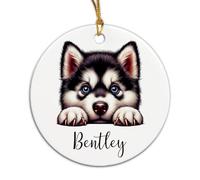 Malamute D'Alaska Qui Regarde Furtivement Décoration De Noël À Suspendre Céramique Sapin Décoration D'Ornement De Noël avec Ficelle Dorée Christmas Hanging