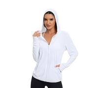 Malarocoby Veste de protection solaire UPF 50+ avec fermeture éclair intégrale et manches longues UV pour femme, blanc, Medium