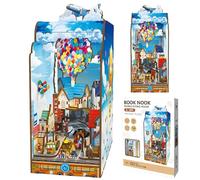 Malau - Book Nook Puzzle 3D Bois avec Lumière LED | Kit DIY Serre-Livre Maquette Adulte | Décoration Miniature Librairie Magique | Cadeau Noël & Collection (Mobile Flying House)