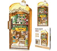 Malau - Book Nook Puzzle 3D Bois avec Lumière LED | Kit DIY Serre-Livre Maquette Adulte | Décoration Miniature Librairie Magique | Cadeau Noël & Collection (Coffee and Home)