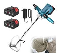 Malaxeur Mortier Colle avec 2 Batteries 1500mah,Mélangeur à Béton 6 Vitesses,900rpm,Tige Spirale M14,Betonniere Électrique Pour Mélanger Aliments,Plâtre,Peinture,Ciment,Mortier (Bleu)