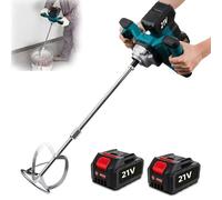 Malaxeur Mortier Colle électrique,Avec Batterie 4.0ah,1700W 220V Mélangeur de Ciment à 6 Vitesses Avec Outil D'agitation à Double Poignée pour Mélanger Peinture,Mortier,Plâtre,Mastic (2 Batterie)