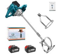Malaxeur Mortier sans fil avec 2 piles, Mélangeur de mortier de couleur, 1200 W, mélangeur de ciment, 6 vitesses, interrupteur verrouillable, ergonomique, mélangeur industriel pour peinture
