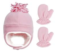 Malaxlx Bébé Enfant - Bonnet Hiver Sherpa Polaire + Moufles Noir 3 m-8 Ans Chapka Aviateur Chaud Garçon Fille
