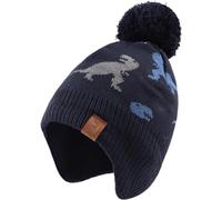 Malaxlx Bonnet Pompon Bleu Marine Dinosaure pour Bébé - Bonnet d'hiver Chaud avec Oreilles en Fleece pour Tout-Petits de 6 à 24 Mois Filles et Garçons