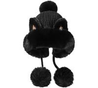 Malaxlx Femme Hiver Noir Bonnet Péruvien Oreille de Chat avec Pompon Fourrure Chaud Chapeau Tricoté Chapeau Ski Duveteux Chapeau Oreillette