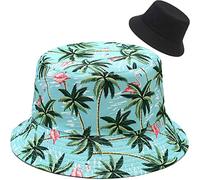 Malaxlx Imprimé de Cocotier Flamant Vert Bob Chapeau de Pêcheur Femme Chapeau de Soleil Chapeaux de Seau Chapeaux de Visière Chapeau de Plage Pliable Réversible