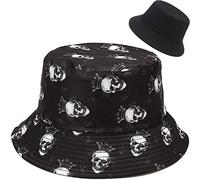 Malaxlx Imprimé de Crâne Noir Bob Chapeau de Pêcheur Femme Chapeau de Soleil Chapeaux de Seau Chapeaux de Visière Chapeau de Plage Pliable Réversible