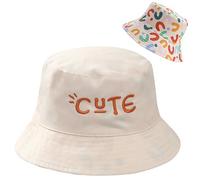 Malaxlx Mignon Lettre Beige Bob Enfant Chapeau de Soleil Chapeau de Pêcheur Bébé Chapeaux de Seau Chapeau de Plage Visière pour 4-8 Ans Fille Garçon