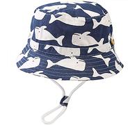 Malaxlx Unisexe Bob Bébé Chapeau de Soleil Blanches Baleines Bleu Chapeau de Pêcheur Enfant Chapeaux de Seau Chapeau de Plage Visière pour 2-4 Ans Fille Garçon