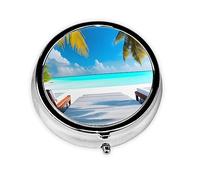 Maldives Holidays Boîte à pilules ronde en fer galvanisé avec 3 compartiments en plastique 5,1 x 5,1 x 1,8 cm