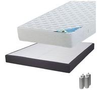 MALDIVES - Pack Matelas 140x190 + Sommier Tapissier Démontable 2x20 Lattes Anthracites + Pieds Argent 15cm -