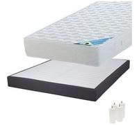 MALDIVES - Pack Matelas 140x190 + Sommier Tapissier Démontable 2x20 Lattes Anthracites + Pieds Blancs 15cm -