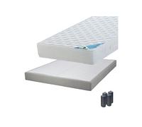 MALDIVES - Pack Matelas 140x190 + Sommier Tapissier Démontable 2x20 Lattes Lin + Pieds Anthracites 15cm -