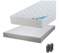 MALDIVES - Pack Matelas 140x190 + Sommier Tapissier Démontable 2x20 Lattes Lin + Pieds Anthracites 15cm -