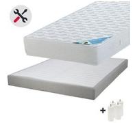 Maldives - Pack Matelas 140x190 + Sommier Tapissier Démontable 2x20 Lattes Lin + Pieds Blancs 15cm
