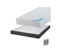MALDIVES - Pack Matelas 160x200 + Sommier Tapissier Démontable 2x20 Lattes Anthracites + Pieds Argent 15cm -