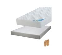 MALDIVES - Pack Matelas 160x200 + Sommier Tapissier Démontable 2x20 Lattes Lin + Pieds Bois 15cm -