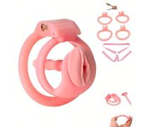 Mâle cage de chasteté pénis sextoy homme chastity cage creux et léger avec 4 tailles de cockring équipé d’un cathéter en silicone rose pour le homme penis bondage et les jeux BDSM (Rosa)
