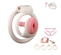 Mâle cage de chasteté pénis sextoy homme chastity cage creux et léger avec 4 tailles de cockring équipé d’un cathéter en silicone rose pour le homme penis bondage et les jeux BDSM (Weiß)