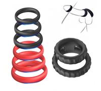 MâLe Souple éLastique FaçOnnage Bagues Portables Set | Double Boucles Améliorées, Motifs Raffinés, Adapté à de Multiples Scénarios (+6 Cercles Noirs+Rouges)