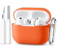 Maledan Compatible avec Coque AirPods Pro 3 Case 2025- Boitier Étui Antichoc en Silicone pour Case Apple AirPods Pro 3ème Generation Protection avec kit de Nettoyage et Mousqueton [LED visible],Orange