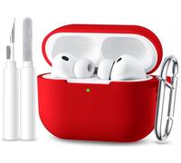 Maledan Compatible avec Coque AirPods Pro 3 Case 2025- Boitier Étui Antichoc en Silicone pour Case Apple AirPods Pro 3ème Generation Protection avec kit de Nettoyage et Mousqueton [LED Visible],Rouge