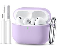Maledan Compatible avec Coque AirPods Pro 3 Case - Boitier Étui Antichoc Silicone pour Protection Apple AirPods Pro 3ème Generation 2025 Housse avec kit Nettoyage Mousqueton [LED visible],Violet clair