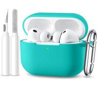 Maledan Compatible avec Coque AirPods Pro 3 Case - Boitier Étui Antichoc Silicone pour Protection Apple AirPods Pro 3 Generation 2025 Housse avec kit Nettoyage et Mousquet [LED Visible],Bleu-Vert