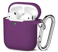 Maledan Coque Étui Compatible avec Apple Airpods 2 & 1, Housse de Protection en Silicone, Témoin LED Visible, supporte Le Chargement sans Fil avec Mousqueton,Prune