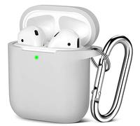 Maledan Coque Étui Compatible avec Apple Airpods 2 & 1, Housse de Protection en Silicone, Témoin LED Visible, supporte Le Chargement sans Fil avec Mousqueton,Gris Clair