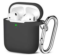 Maledan Coque Étui Compatible avec Apple Airpods 2 & 1, Housse de Protection en Silicone, Témoin LED Visible, supporte Le Chargement sans Fil avec Mousqueton,Noir