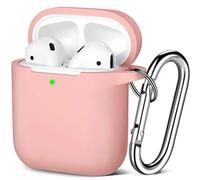 Maledan Coque Étui Compatible avec Apple Airpods 2 & 1, Housse de Protection en Silicone, Témoin LED Visible, supporte Le Chargement sans Fil avec Mousqueton,Rose Clair