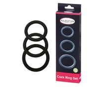 Malesation Set de 3 anneaux de pénis en silicone noir - Diamètres 4/4,5/5 cm