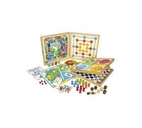 Malette Coffret bois Jeux de societe classiques 80 regles (16 chevaux, 4 oies, 40 dames, jetons, 5 des) - Plateau - Pour Jeujura