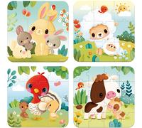 Janod – 4 Puzzles évolutifs Animaux de la ferme – 6/9/12/16 pièces – Dès 24 mois