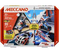 Bandai - Meccano Mallette de Construction - Coffret de Construction 5 en 1 Véhicules, Robot, Tour Eiffel - 437 pièces, Outils, Notice - Kit Activité Assemblage - Jouet Enfant 10 Ans et + -APM20106