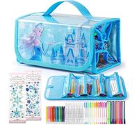 Malette Dessin Enfant Bleue - 48 Marqueurs & Crayons de Cire, Autocollants Inclus - Cadeau Fille 3-10 Ans, Noël PEINTURE AQUARELLE