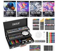Malette Dessin et Kit Peinture Complet en Bois (XXL) - Malette 150 pièces - Pastels, acrylique, craie de cire, peinture à l'eau, crayon à fusain, crayon de couleur - kit
