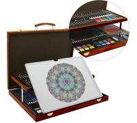 Malette Dessin/Peinture Bois 108 Pièces avec Chevalet Marron - AKOR