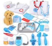 Malette Docteur Enfant - Jouet Vétérinaire avec Stéthoscope, Blouse de Médecin, Thermomètre, Seringue et Sac de Médecin, Jouet Enfant 3 Ans Jeu de Rôle Cadeaux de Noël Originaux pour Garcons Filles